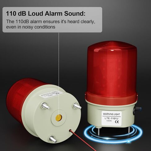 مصطلح LED الصناعي الدوران القوي ، 110 VAC صوت وإنذار الضوء مع المقبض والتبديل ، 105-110 ديسيبل مصباح إنذار طوارئ قابل للتعديل للاستخدام الداخلي/الخارجي in Kuwait