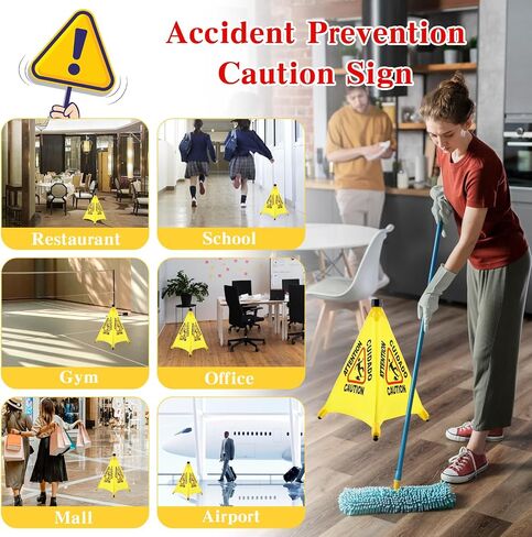 4-Packs Wet Floor Signs 20 Inch, Pop UP Bilingual Yellow Caution Wet Floor Sign with Wall Mounted Storage Tube Foldable, Slip Carefully Safety Cone Signs Pop up Caution Commercial Sign in Kuwait