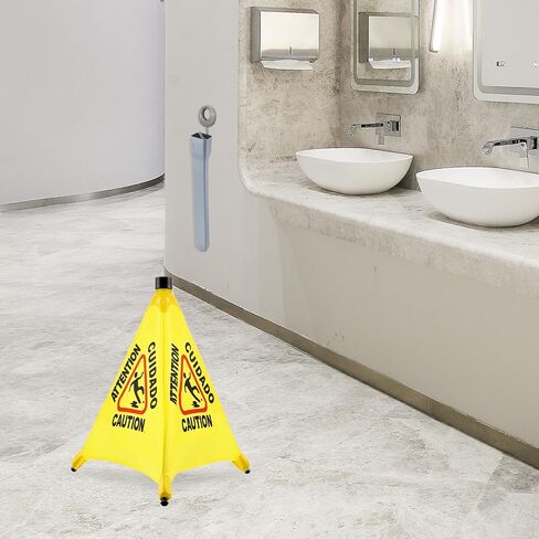 4-Packs Wet Floor Signs 20 Inch, Pop UP Bilingual Yellow Caution Wet Floor Sign with Wall Mounted Storage Tube Foldable, Slip Carefully Safety Cone Signs Pop up Caution Commercial Sign in Kuwait