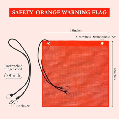 Patelai 2 Pcs 18 x 18 Inch Safety Flags Warning Flag Mesh Bungee Safety Weather-Proof Warning Flag with Grommets and Bungee Cord in Kuwait