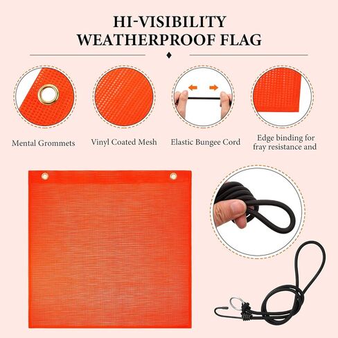 Patelai 2 Pcs 18 x 18 Inch Safety Flags Warning Flag Mesh Bungee Safety Weather-Proof Warning Flag with Grommets and Bungee Cord in Kuwait
