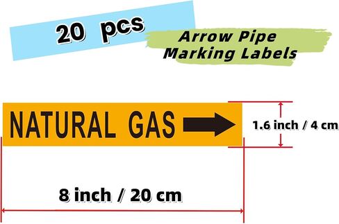 Pipe Flow Markers Label Stickers with Arrows 20 Packs 1-3/5 x 8 Inch Self-Stick Pipe Identification Marking Labels, Compressed Air Left-Pointing Arrow, Black on Yellow in Kuwait