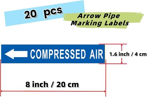 Pipe Flow Markers Label Stickers with Arrows 20 Packs 1-3/5 x 8 Inch Self-Stick Pipe Identification Marking Labels, Compressed Air Left-Pointing Arrow, Black on Yellow in Kuwait