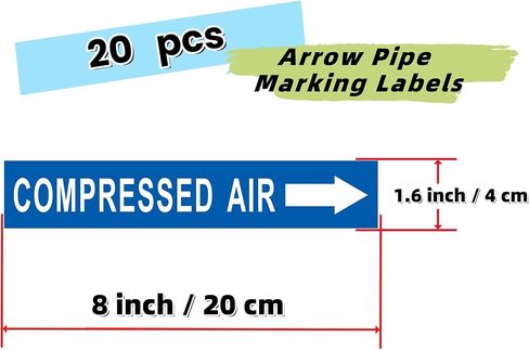 Pipe Flow Markers Label Stickers with Arrows 20 Packs 1-3/5 x 8 Inch Self-Stick Pipe Identification Marking Labels, Compressed Air Left-Pointing Arrow, Black on Yellow in Kuwait