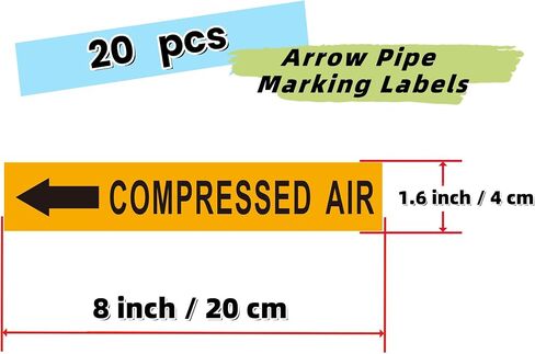 Pipe Flow Markers Label Stickers with Arrows 20 Packs 1-3/5 x 8 Inch Self-Stick Pipe Identification Marking Labels, Compressed Air Left-Pointing Arrow, Black on Yellow in Kuwait