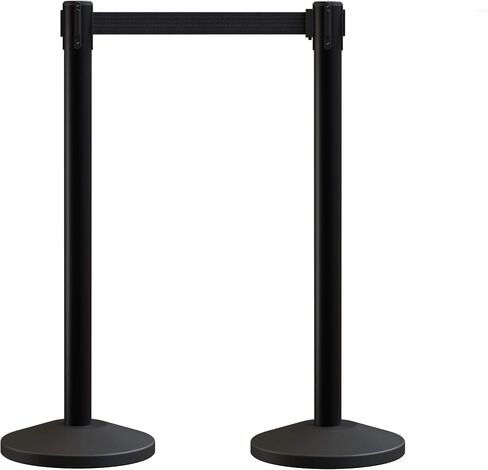 Crowd Control Warehouse CCW Series RBB-100 - Set of 2 Stanchion Retractable Belt Barriers, 11 Foot Black Belt, Black Post - Premium Crowd Control Barriers, Stanchions with Retractable Belts in Saudi Arabia