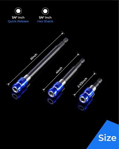 toolant Magnetic Drill Bit Holder Set, 3PCS (2.5", 4", 6"), Quick-Insert Design with Anti-Wobble Sleeve, Strong Magnet, 1/4" Hex, Alloy & Stainless Steel for Impact Driver in Kuwait