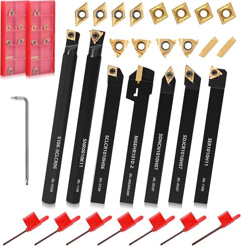 مجموعة مخرطة 21-PCS القابلة للفهرسة مع 7pcs 1/2 "12 مم حوامل أدوات تحويل الأدوات وإدراج 14pcs كربيد للتشغيل ، والحب ، والخيوط ، والمملة in Saudi Arabia