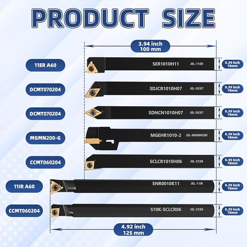 مجموعة مخرطة 21-PCS القابلة للفهرسة مع 7pcs 1/2 "12 مم حوامل أدوات تحويل الأدوات وإدراج 14pcs كربيد للتشغيل ، والحب ، والخيوط ، والمملة in Saudi Arabia