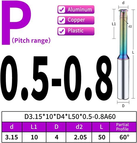 2pcs Metric Carbide Thread Milling Cutter Thread End Mill for Aluminum Thread Angle 60 Degree CNC Metal Processing Replacement Taps - D6.0，pitch0.5~1.5 in Kuwait