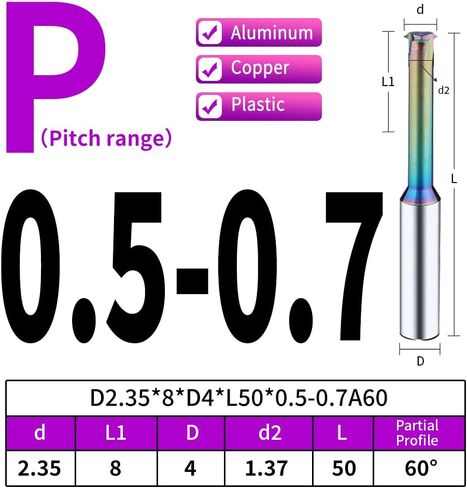 2pcs Metric Carbide Thread Milling Cutter Thread End Mill for Aluminum Thread Angle 60 Degree CNC Metal Processing Replacement Taps - D6.0，pitch0.5~1.5 in Kuwait