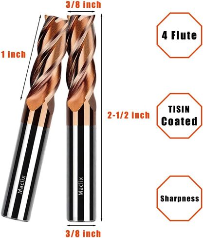2pcs 1/4" Carbide End Mill Bits Set - 1/4" Diameter, 2-1/2'' Overall Length - 4 Flutes Milling Bits for Alloy Steels, Hardened Steels, Copper, Cast Iron in Saudi Arabia