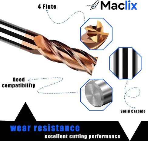 2pcs 1/4" Carbide End Mill Bits Set - 1/4" Diameter, 2-1/2'' Overall Length - 4 Flutes Milling Bits for Alloy Steels, Hardened Steels, Copper, Cast Iron in Saudi Arabia
