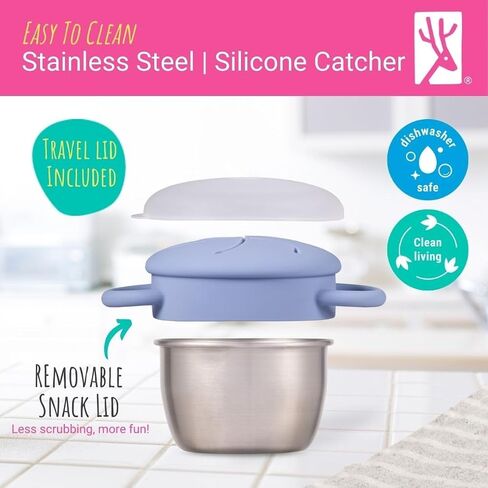 Elk and Friends Stainless Steel Snack Cups | Removable Silicone Food Catcher and Travel Lid | Spill-Proof Snack Containers for Baby, Toddler, Kids | Dishwasher Safe | 2 Pack in Saudi Arabia