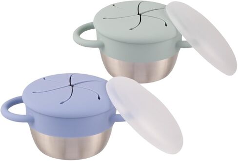 Elk and Friends Stainless Steel Snack Cups | Removable Silicone Food Catcher and Travel Lid | Spill-Proof Snack Containers for Baby, Toddler, Kids | Dishwasher Safe | 2 Pack in Saudi Arabia