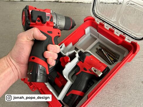 Jonah Pope Design ثلاثي الأبعاد ، إدراج مطبوع مصمم لمنظم Milwaukee Packout و M12 Gen3 Drill/Impact (Insert فقط) (رمادي صناعي) in Kuwait
