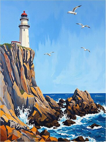 SUMGAR Adult Paint by Number Kits On Canvas Blue Seashore Seagulls Easy Paint by Numbers 16x20 inch Without Frame Realistic Acrylic Oil Painting Drawing Craft Set Gift for Beginner in Saudi Arabia