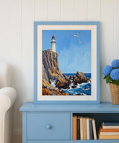 SUMGAR Adult Paint by Number Kits On Canvas Blue Seashore Seagulls Easy Paint by Numbers 16x20 inch Without Frame Realistic Acrylic Oil Painting Drawing Craft Set Gift for Beginner in Saudi Arabia