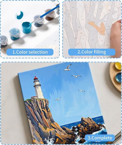 SUMGAR Adult Paint by Number Kits On Canvas Blue Seashore Seagulls Easy Paint by Numbers 16x20 inch Without Frame Realistic Acrylic Oil Painting Drawing Craft Set Gift for Beginner in Saudi Arabia
