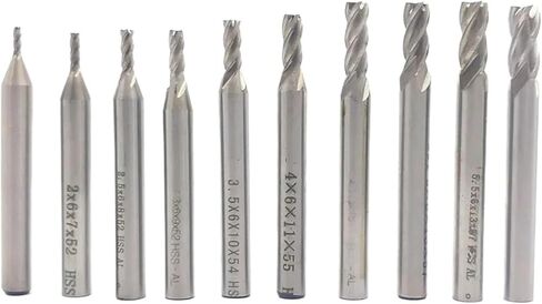 10pcs/Set 1.5/2/2.5/3/3.5/4/4.5/5/5.5/6mm 4 Flute End Milling Cutter Straight Shank HSS Aluminum Milling Tool in Saudi Arabia