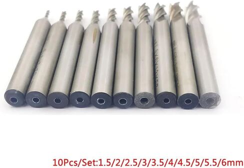 10pcs/Set 1.5/2/2.5/3/3.5/4/4.5/5/5.5/6mm 4 Flute End Milling Cutter Straight Shank HSS Aluminum Milling Tool in Saudi Arabia