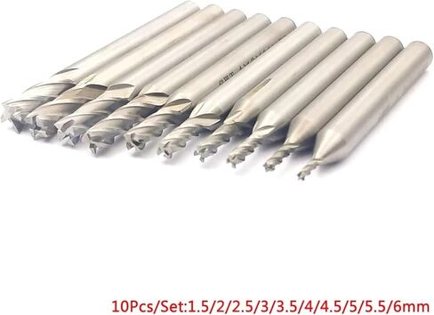 10pcs/Set 1.5/2/2.5/3/3.5/4/4.5/5/5.5/6mm 4 Flute End Milling Cutter Straight Shank HSS Aluminum Milling Tool in Saudi Arabia