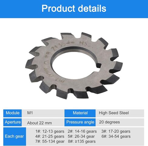 8pcs قواطع العتاد القوية ، 22 مم قطر HSS M1 قواطع العتاد المتوهجة المحددة 20 درجة 18 حامل طحن العتاد الشجر in Kuwait