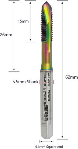 Tools M4 x 0.7 DLC Coating Spiral Flute Thread Tap, Metric Machine Threading Tap High Speed Steel Cobalt(HSSCo), Round Shank with Square End, H2 Tolerance, 2pcs in Saudi Arabia