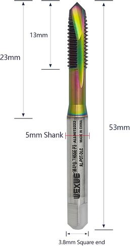 Tools M4 x 0.7 DLC Coating Spiral Flute Thread Tap, Metric Machine Threading Tap High Speed Steel Cobalt(HSSCo), Round Shank with Square End, H2 Tolerance, 2pcs in Saudi Arabia