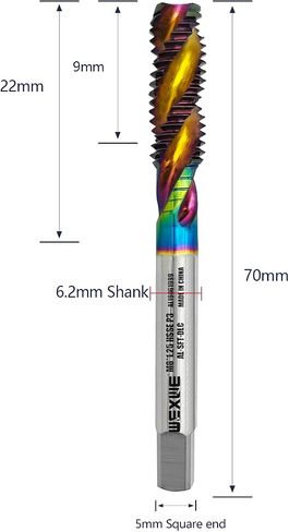 Tools M4 x 0.7 DLC Coating Spiral Flute Thread Tap, Metric Machine Threading Tap High Speed Steel Cobalt(HSSCo), Round Shank with Square End, H2 Tolerance, 2pcs in Saudi Arabia