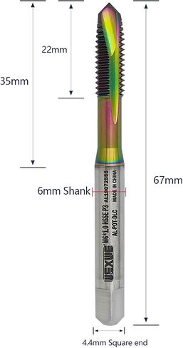 Tools M4 x 0.7 DLC Coating Spiral Flute Thread Tap, Metric Machine Threading Tap High Speed Steel Cobalt(HSSCo), Round Shank with Square End, H2 Tolerance, 2pcs in Saudi Arabia