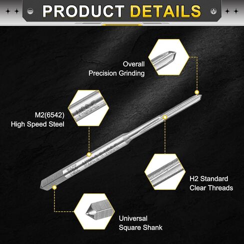 uxcell Hand Plug Tap M2 x 0.2 H2 Metric Thread Plug Style Taps Straight Flute Screw Tapping Threading Tool High Speed Steel HSS6542 in Saudi Arabia