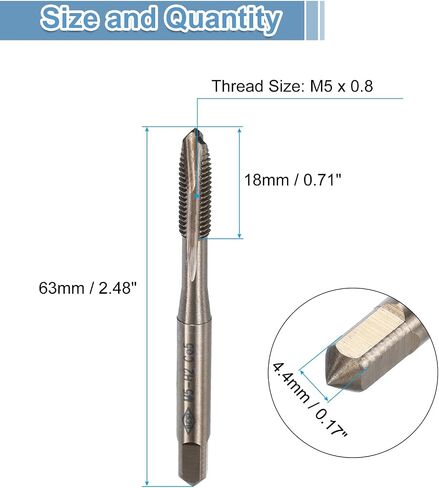 uxcell Spiral Point Plug Threading Tap M5 x 0.8 Thread, Ground Threads H2, M35 High Speed Steel Cobalt, Heat Coloring, Metric Screw Taps Tapping Bit for Thread Repair in Kuwait