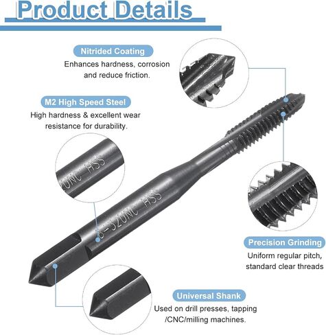 uxcell Spiral Point Thread Tap 8-32 UNC 2B, Nitride Coated Machine Screw Tap Tapping Bit Threading Repair Tool, M2 High-Speed Steel (HSS), 2pcs in Saudi Arabia