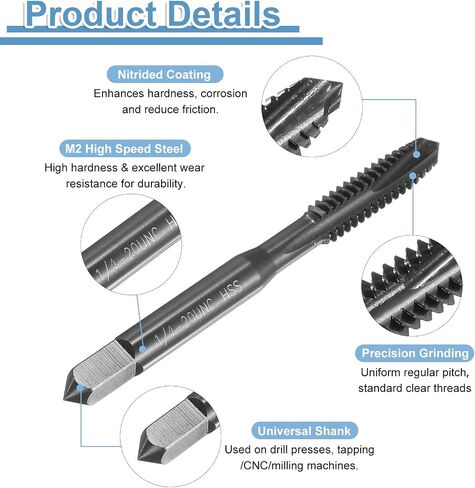 uxcell Spiral Point Thread Tap 8-32 UNC 2B, Nitride Coated Machine Screw Tap Tapping Bit Threading Repair Tool, M2 High-Speed Steel (HSS), 2pcs in Saudi Arabia