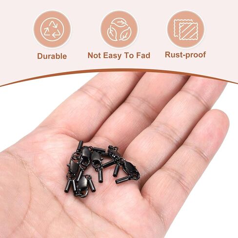 Harfington 6pcs جراد البحر مشبك مخلب مع أغطية نهاية الحبل ، معرف 2 مم من الأطراف القلادة من الفولاذ المقاوم للصدأ ، طية جلدية فوق موصل المشبك لسباق الصياغة DIY صنع المجوهرات ، الأسود (النمط 1) in Saudi Arabia