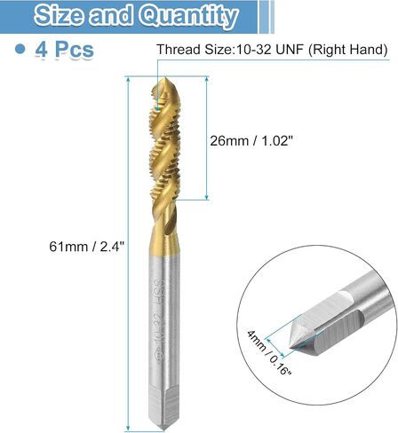 uxcell 4pcs Spiral Flute Thread Taps, 1/4-20 UNC H2 Screw Threading Tap, Titanium Coated 6542 High Speed Steel Machine Tapping Tools for Machinist Repair in Saudi Arabia