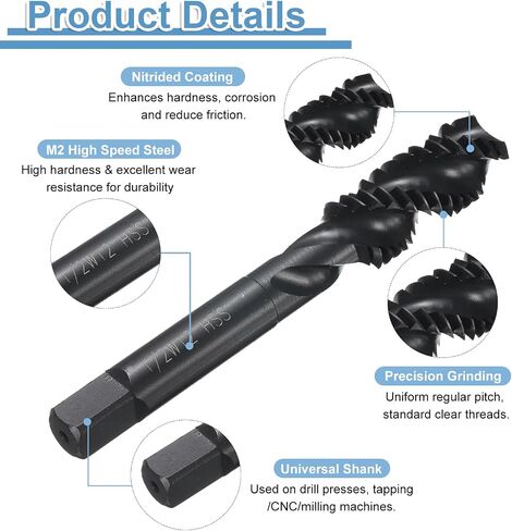uxcell Spiral Flute Thread Taps 3/8-16 UNC H2 Machine Threading Tap Bit, Nitrided Coated Screw Tapping Repair Tool, M2 High-Speed Steel (HSS6542) in Kuwait