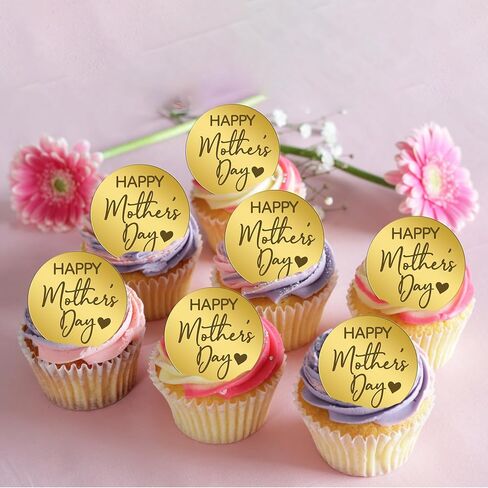 Happy Mothers Day Cupcake Toppers Acrylic 24 piece Rosegold Rhombus Cake Toppers Engraved Topper for Mother's Day Birthday Party Decorations in Kuwait