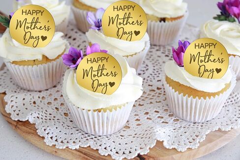 Happy Mothers Day Cupcake Toppers Acrylic 24 piece Rosegold Rhombus Cake Toppers Engraved Topper for Mother's Day Birthday Party Decorations in Kuwait