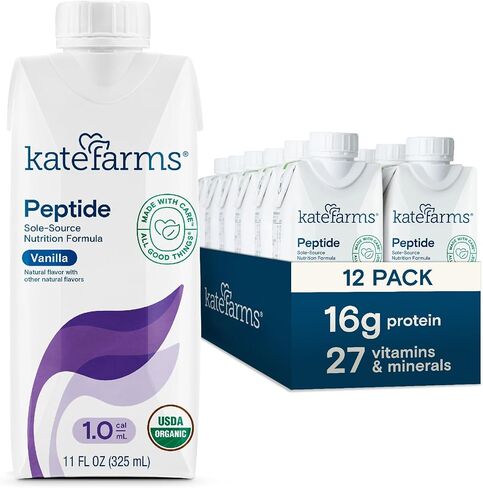 KATE FARMS Organic Adult Peptide 1.0 Formula, Plain, Sole-Source, Hydrolyzed Plant-Based Nutrition for Oral or Tube Feeding, 11 Fl oz (12 Pack) in Saudi Arabia