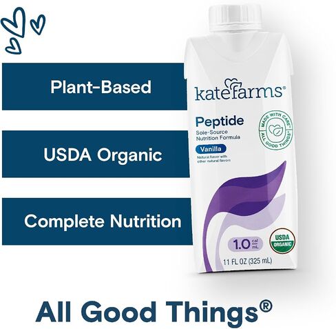 KATE FARMS Organic Adult Peptide 1.0 Formula, Plain, Sole-Source, Hydrolyzed Plant-Based Nutrition for Oral or Tube Feeding, 11 Fl oz (12 Pack) in Saudi Arabia