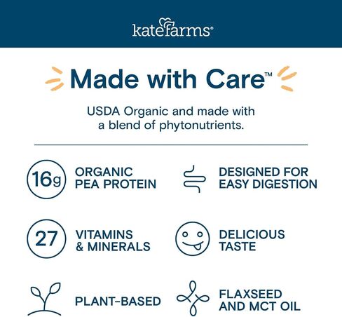 KATE FARMS Organic Adult Peptide 1.0 Formula, Plain, Sole-Source, Hydrolyzed Plant-Based Nutrition for Oral or Tube Feeding, 11 Fl oz (12 Pack) in Saudi Arabia