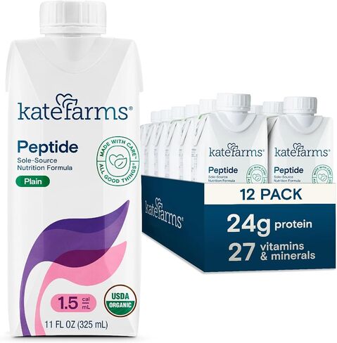 KATE FARMS Organic Adult Peptide 1.0 Formula, Plain, Sole-Source, Hydrolyzed Plant-Based Nutrition for Oral or Tube Feeding, 11 Fl oz (12 Pack) in Saudi Arabia