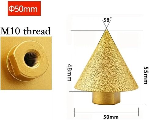 M10/M14 Thread Diamond Beveling Chamfer Bit - 38mm/50mm Cone Punching Expanding Drill Bit for Grinding and Polishing(50mm-M14) in Saudi Arabia