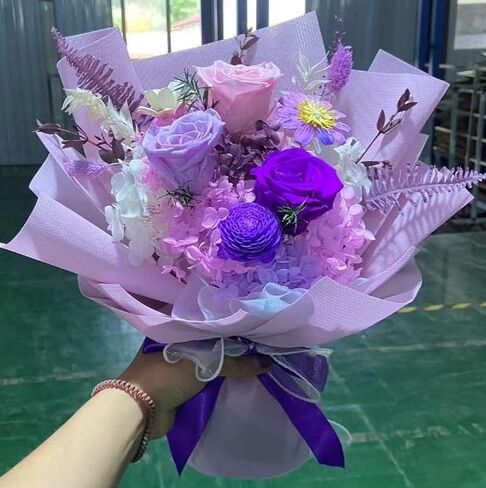 Flowers Gifts for Mom, Purple Flower for Delivery, Preserved Roses Bouquets, Purple Roses, Birthday Gifts for Women, Mothers Day Flowers for Wife Lasting Roses Bouquet in Kuwait