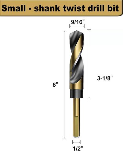 9/16 Inch Drill Bit | Reduced Shank High Speed Steel | HSS 4241 for Metal and Steel | 1/2" Shank for Drill Press,Gold Titanium Coated for Small Holes in Cabinets, Fixtures, Electronics in Kuwait
