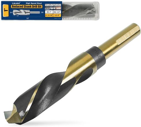 9/16 Inch Drill Bit | Reduced Shank High Speed Steel | HSS 4241 for Metal and Steel | 1/2" Shank for Drill Press,Gold Titanium Coated for Small Holes in Cabinets, Fixtures, Electronics in Kuwait