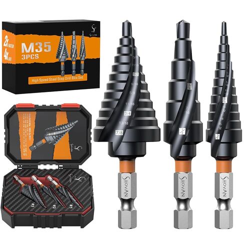 3PCS Unibit Step Drill Bit Set (1/4"-7/8"), M35 Cobalt, TiAlN Coated for Superior Durability, Spiral Cone Drill for Stainless Steel, Sheet Metal, Aluminum & Plastic in Saudi Arabia