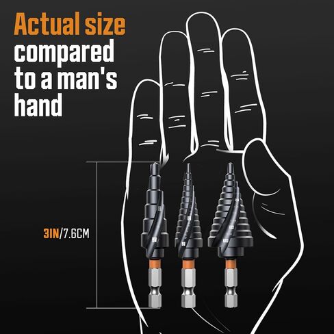 3PCS Unibit Step Drill Bit Set (1/4"-7/8"), M35 Cobalt, TiAlN Coated for Superior Durability, Spiral Cone Drill for Stainless Steel, Sheet Metal, Aluminum & Plastic in Saudi Arabia